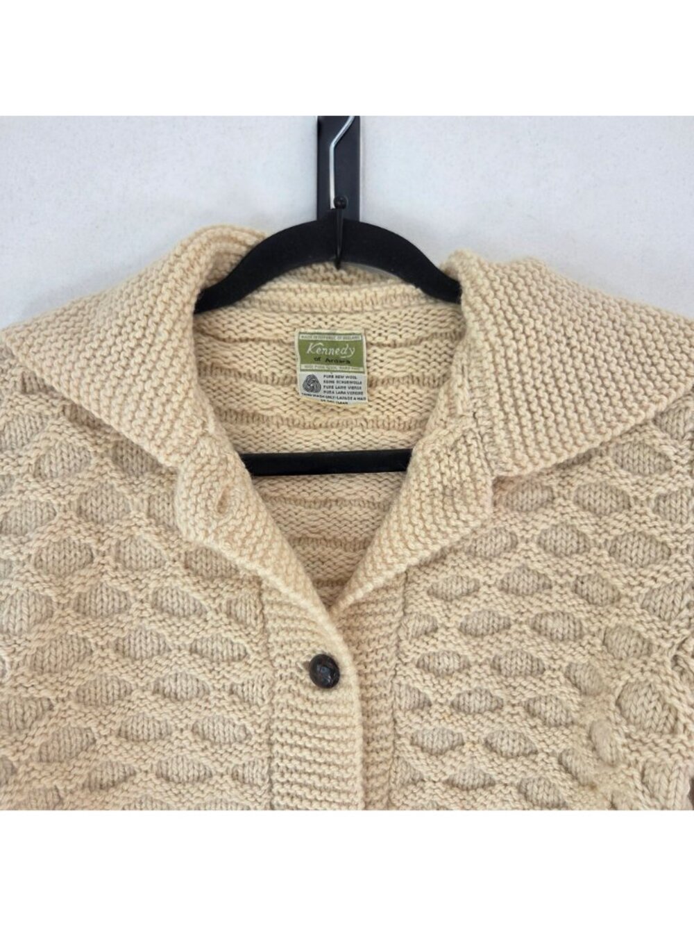 Kennedy of Adara 100% Wool Cream Fisherman Hand Knit Cardigan Sweater Ireland S - Picture 3 of 7